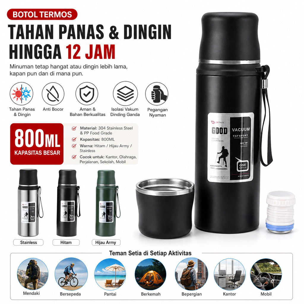 Termos Air Panas Dingin 1 Liter Stainless 304 Smart LED Display Botol Minum Thermos Gunung Besar Tah