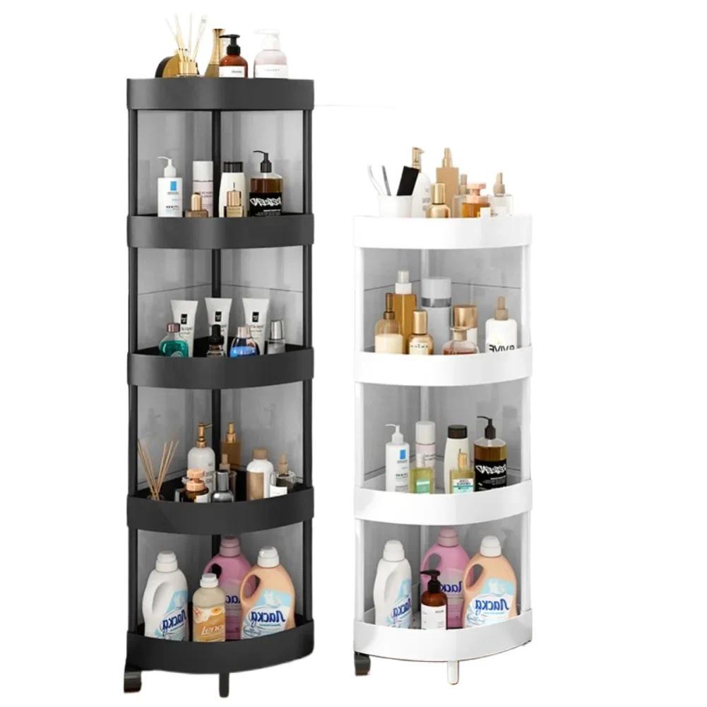 3/4/5 Tier Storage Shelf Rolling Cart Movable Bathroom Corner Triangle Shelfs Bathroom Corner Cabine