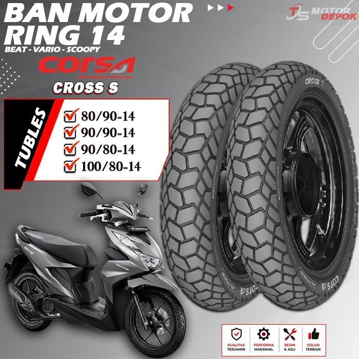 BAN MOTOR RING 14 TUBLES CORSA CROSS S BAN MOTOR TUBLESS BEAT VARIO SCOOPY RING 14 TUBELESS