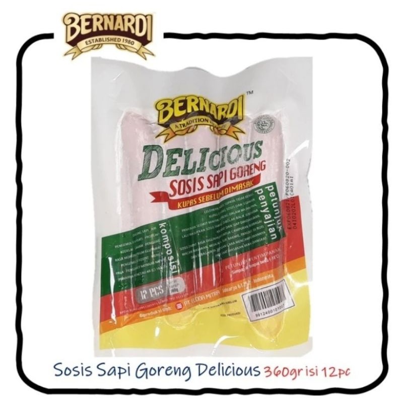 BERNARDI Sosis Sapi Goreng Delicious 360g Isi 12 Pcs - Sosis Daging Sapi Pilihan Lauk Bekal Masak Go