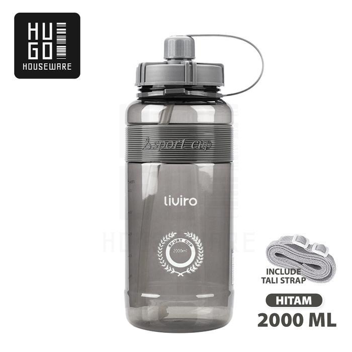 HUGO Botol Minum Besar 2 Liter Botol Air Anak Sekolah Jumbo Bening 2000 ml dengan Strap Bahu Premium