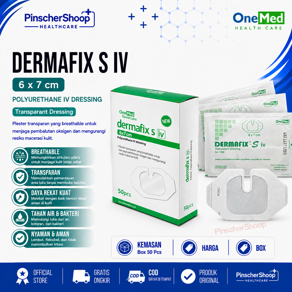 Dermafix S IV 6x7 cm Plester Infus Transparan Steril IV Cannula Dressing Isi 50 Pcs / Box