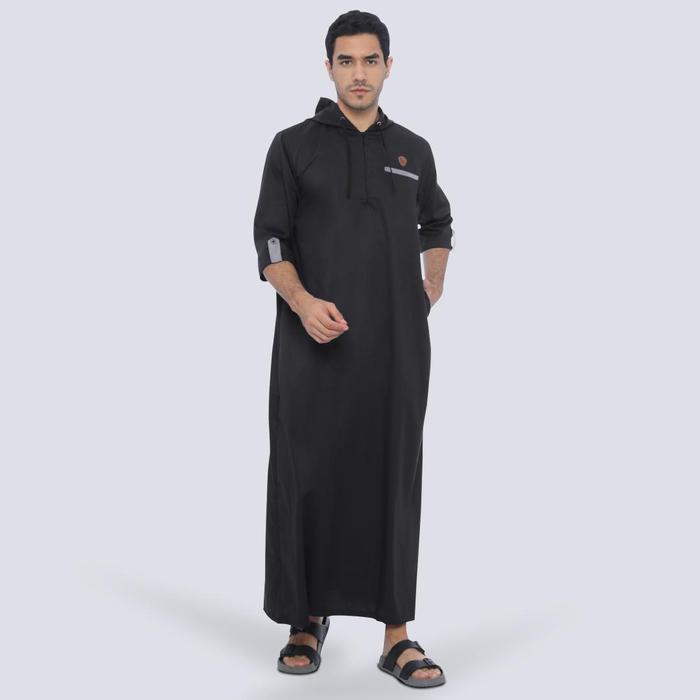 murmer.. Jubah Gamis Hoodie Pria Dewasa Lengan Pendek Modern Biru Navy - HITAM, M