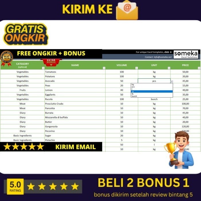 softwere menegement resep Food Cost Excel Templete (buken buku) (BUKAN BUKU)