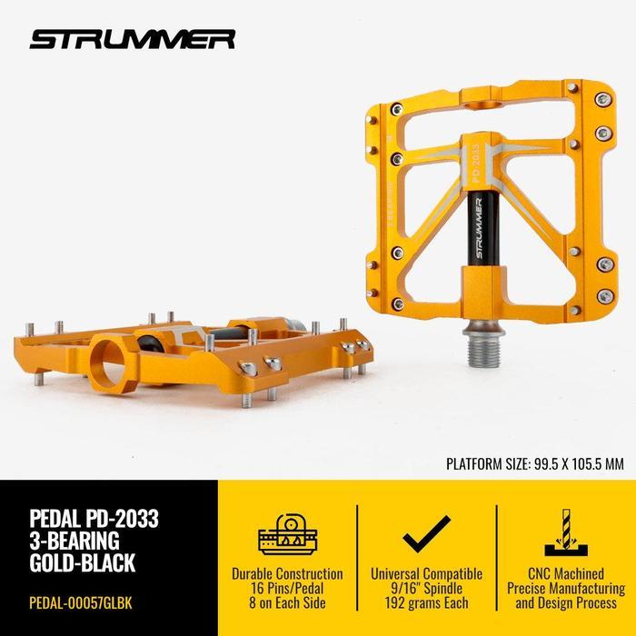 Pedal Sepeda Strummer PD-2033 3-Bearing MTB/BMX - Gold-Black