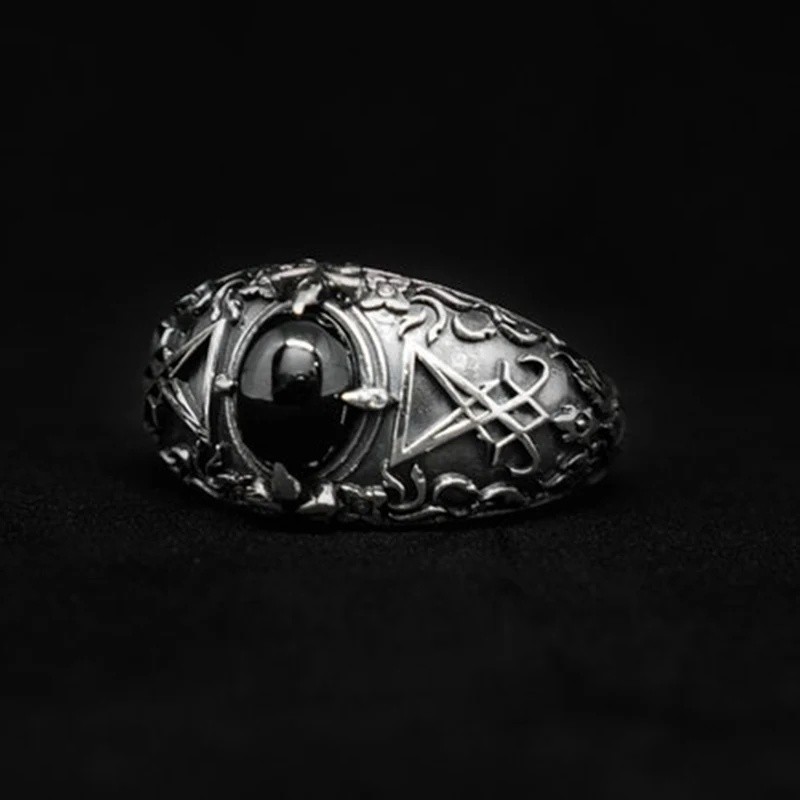 Cincin Batu Sigil Lucifer Vintage Dropshipping, Baja Anti Karat 316L, Cincin Segel Setan untuk Pria,
