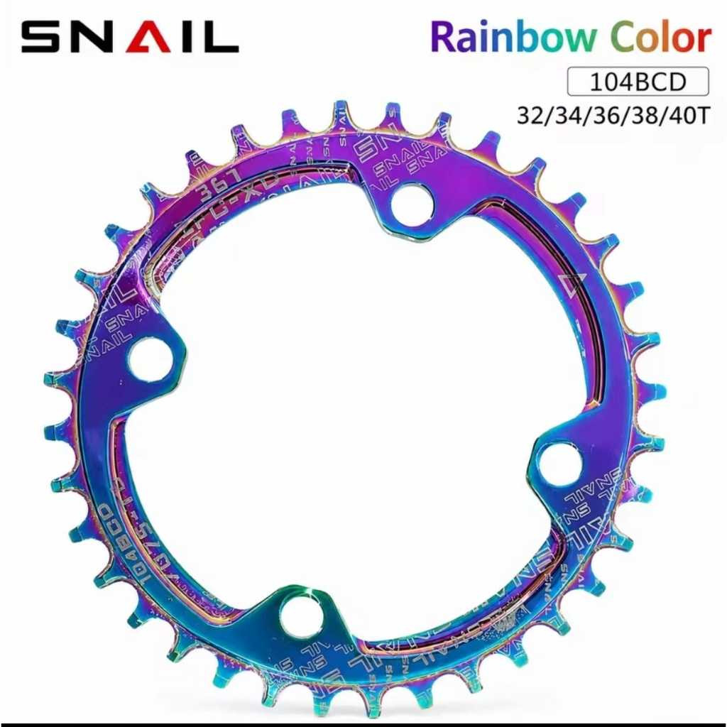 Foto SNAIL Chainring BCD 104 mm 32T 34T 36T 38T Narrow Wide Chain Ring Single Speed Crank sepeda Rainbow 104 BCD