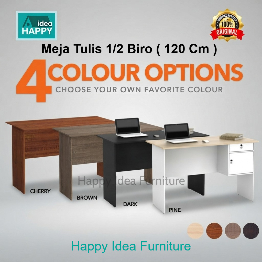 HAPPY IDEA - Meja Tulis Murah 120 Cm Meja Tulis 1/2 Biro Meja Kasir + Kunci  Meja Kios / Meja Kerja 