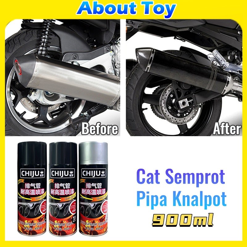 STOK 900ML Tahan Suhu Tinggi 800°C Cat Knalpot Anti Panas Chiju Hi Temp Black Hitam Doff Perak Untuk