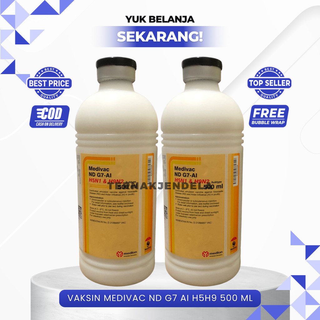 VAKSIN MEDIVAC ND G7 AI H5H9 500 ML 1000 EKOR - Vaksin Mencegah ND dan AI pada unggas