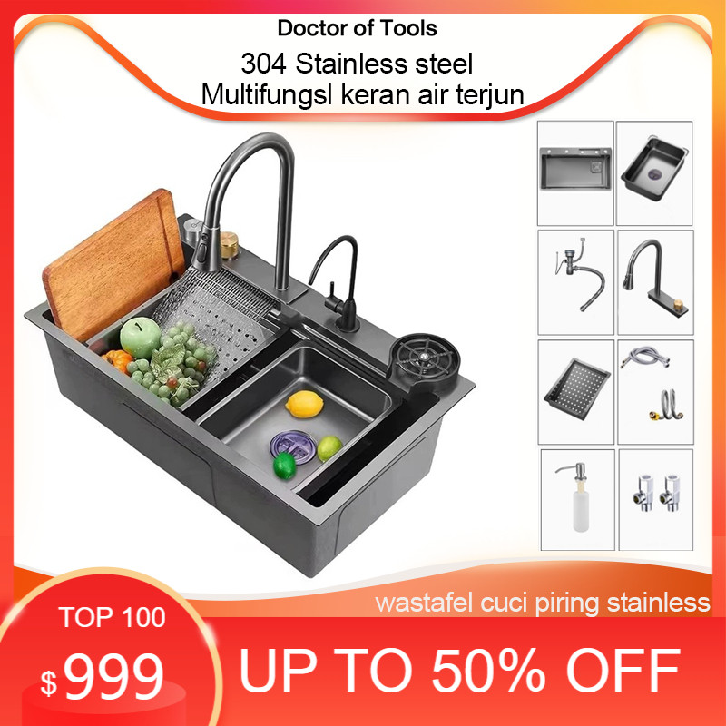 Temukan Wastafel Cuci Piring Stainless 3MM Stainless Steel Kitchen sink Modern Kitchen Sink Bak Cuci