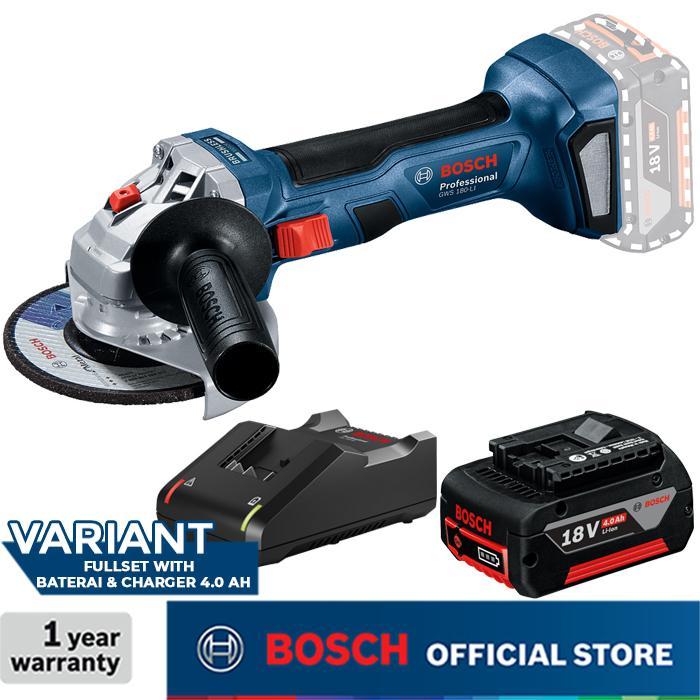 Mesin Gerinda Baterai GWS 180-LI Full Set 4.0ah Bosch Gerinda Tangan Baterai 18 Volt GWS 180-LI Full