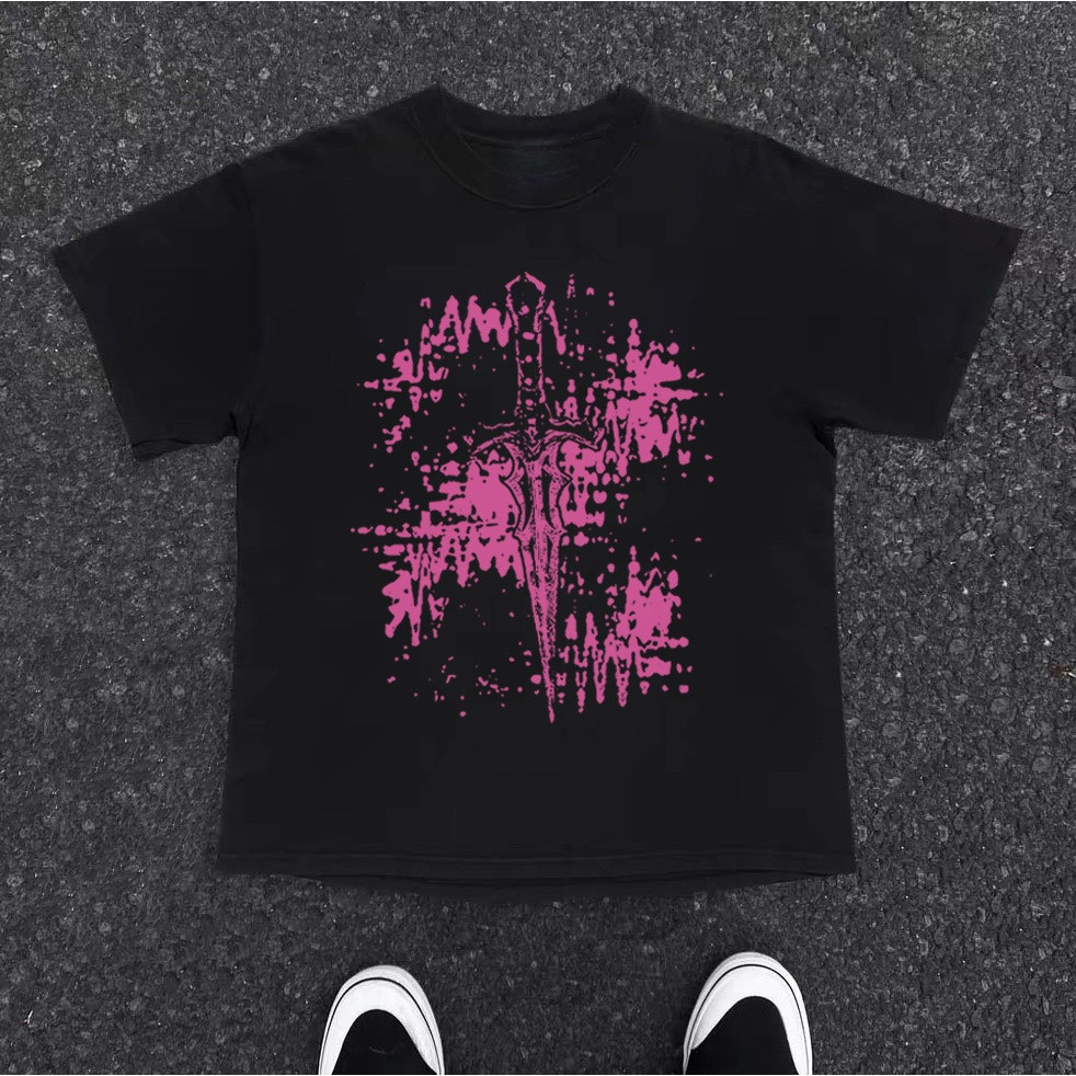 American retro Style T-shirt Oversize Original Trend kembang api Print top Kaos Wanita Hitam Kaos pr