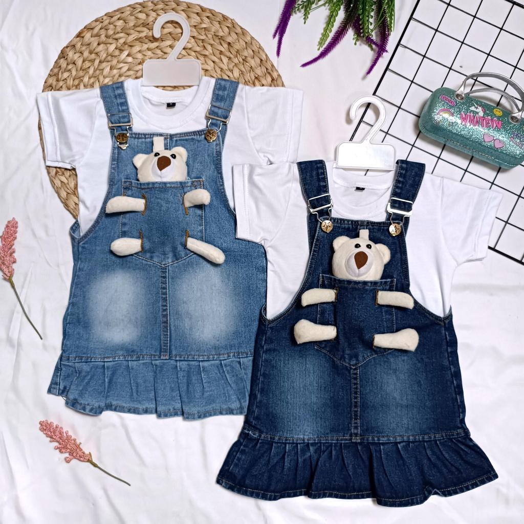 OVERALL JEANS ANAK PEREMPUAN /OVERALL ROK ANAK MOTIF BONEKA