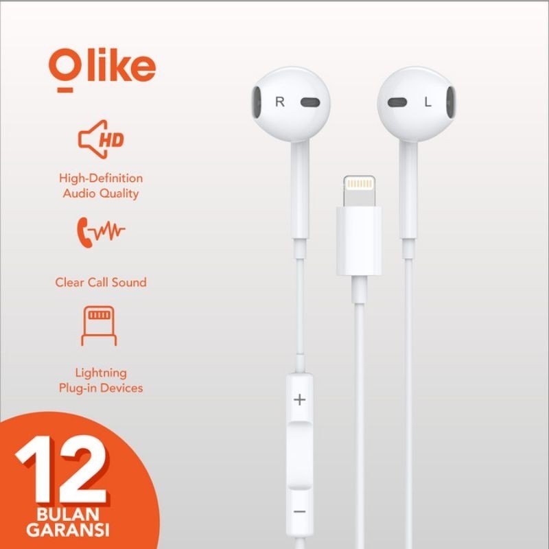 Olike E12 Lightning iPhone Headset Kabel Bluetooth Wired Earphone Handsfree Mic Original