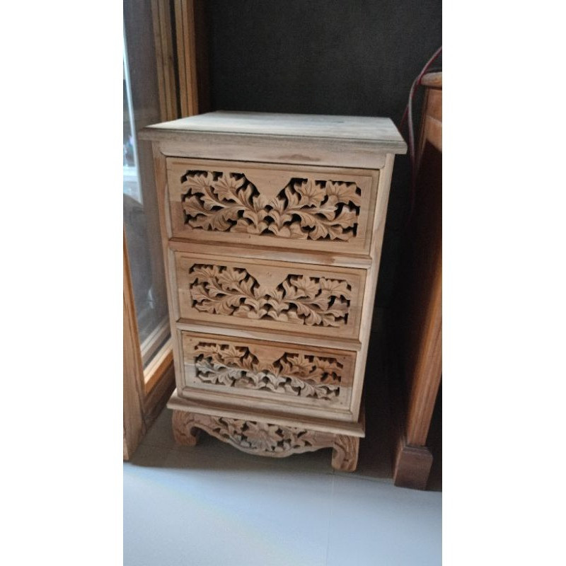Meja Nakas Kecil Ukiran Laci 3 Kayu Jati Furniture Jepara
