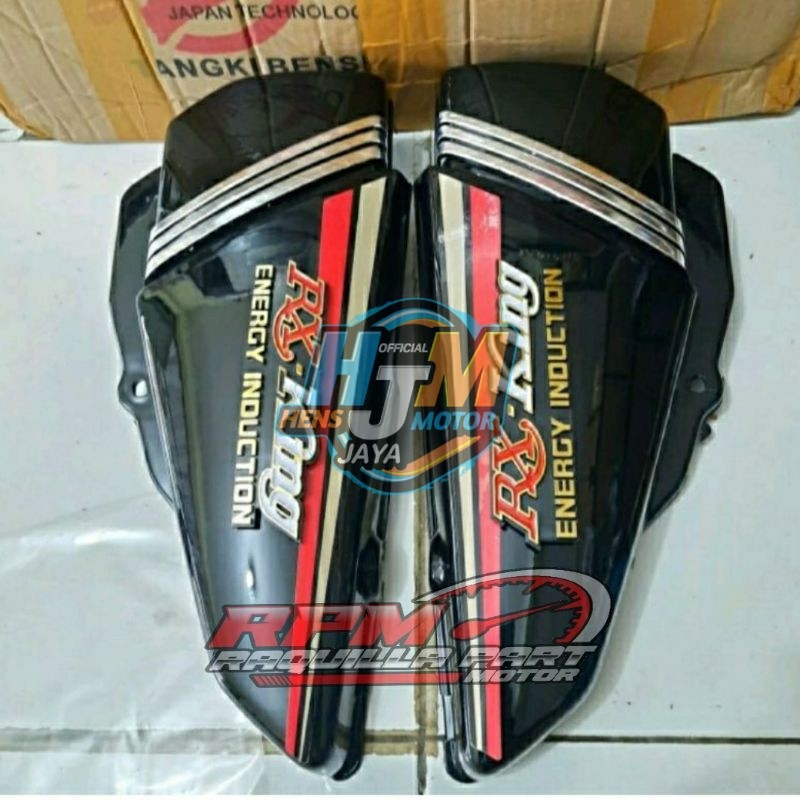 Bok Aki Rx King Tutup Aki Tepong Aki RxKing Hitam Cobra Bibir Merah List Crome plus Strip dan Logo T