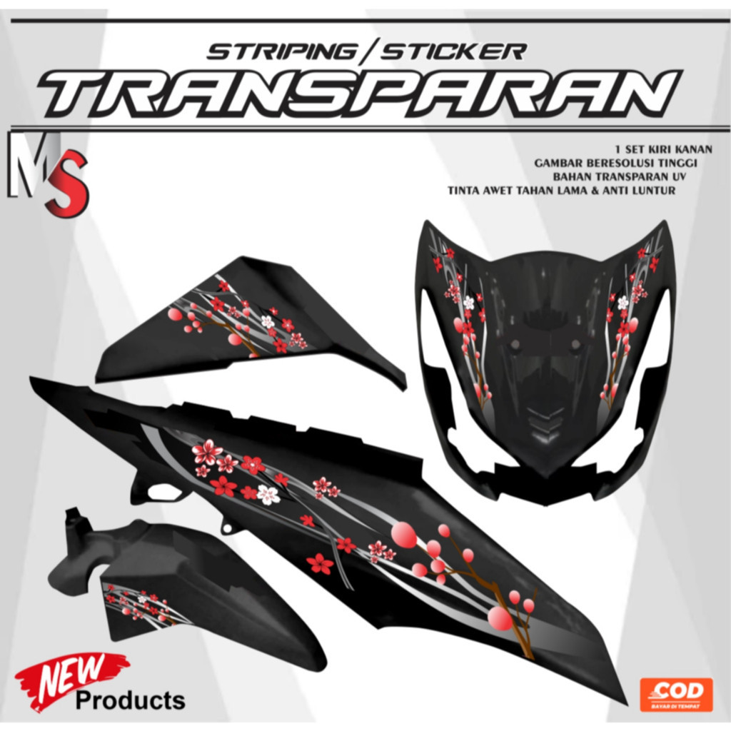 VARIASI MOTOR STRIPING HONDA BEAT FI 2012/2015 MOTIF BUNGA SAKURA STIKER TRANSPARAN A02 STRIPING MOT