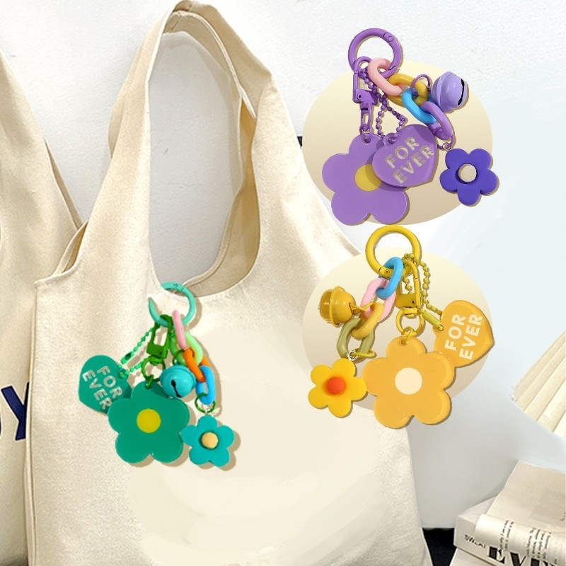 Gantungan Kunci Lucu Gantungan Tas Bunga Rantai Love Keychain, Liontin Tas Ransel Lucu, Aksesoris Be