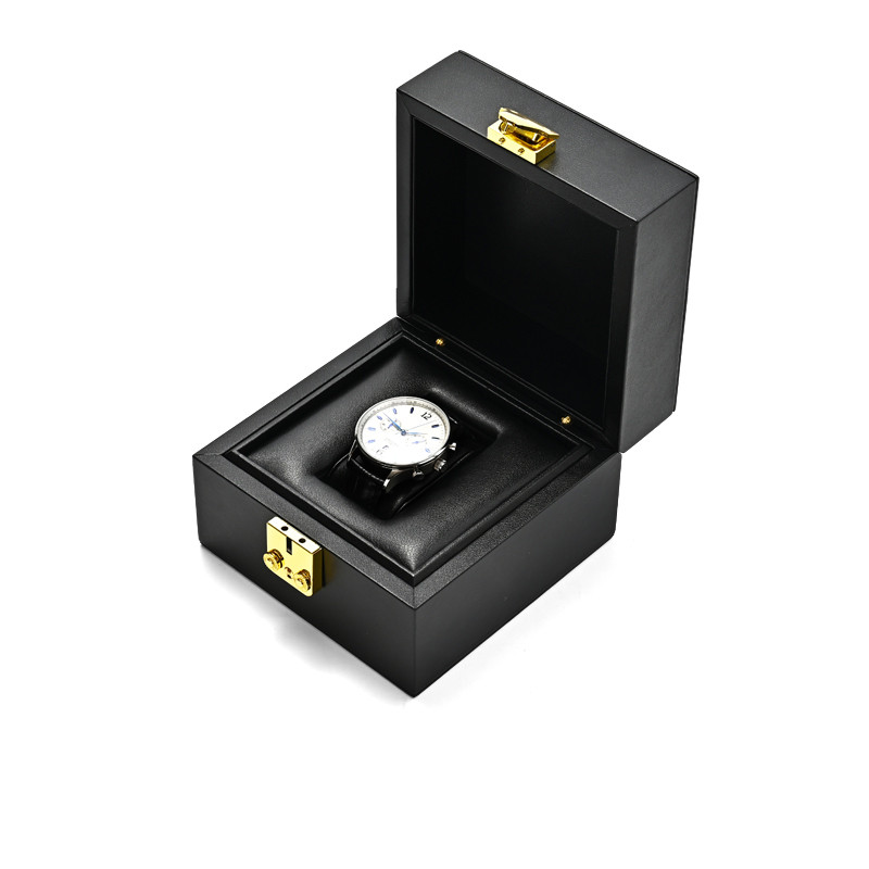 Fanxi Luxury PU Leather Watch Box Black Single Watch Storage Case With Pillow Wristwatch Display Box