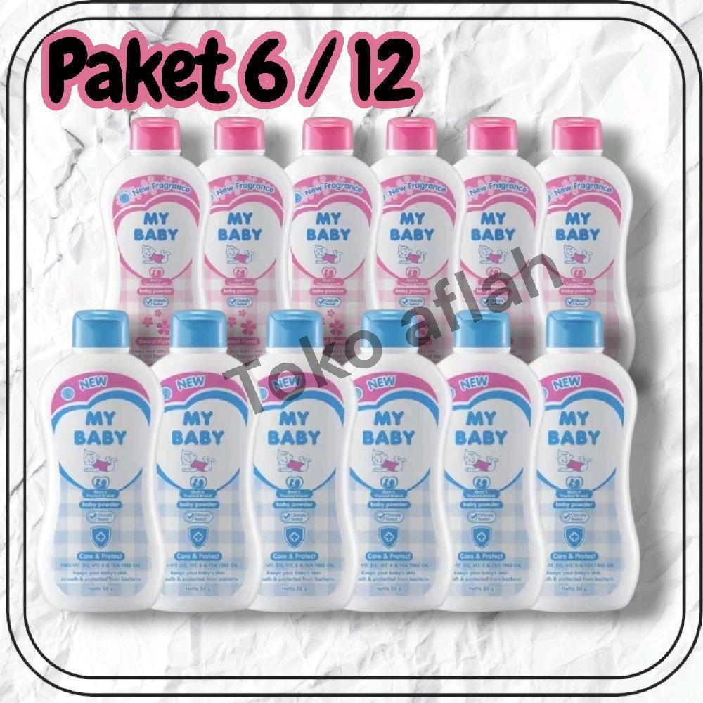 12 botol - MyBaby Powder 50gram / My Baby Bedak Anak 50 g ( kecil ) Kulit Bayi