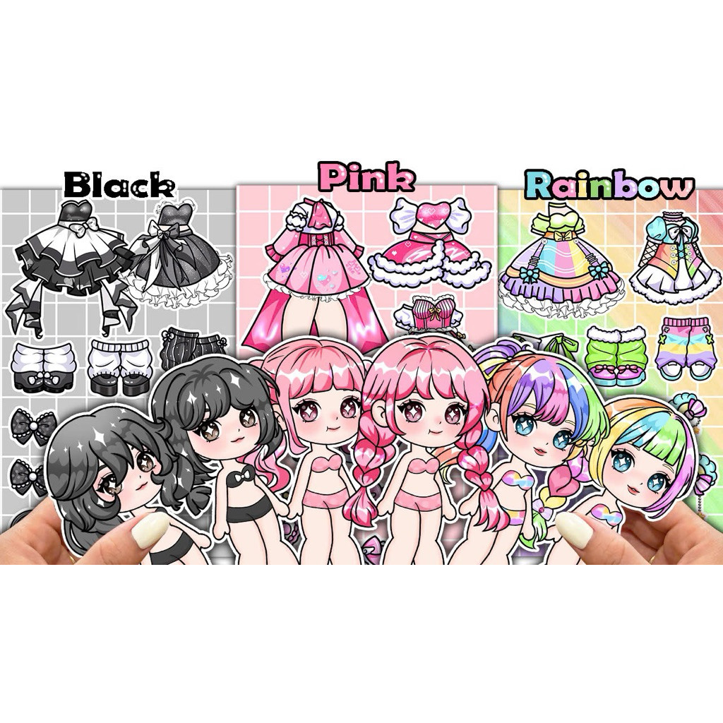 Black, pink, rainbow princess fashion peel-and-stick toy - New model Gacha doll