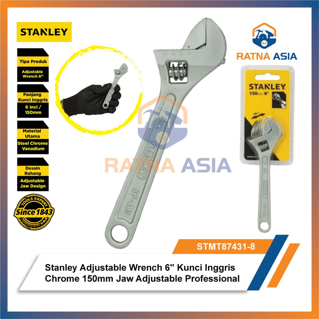 Stanley STMT87431-8 Adjustable Wrench 6 Inch Kunci Inggris 150mm STMT87431 Professional