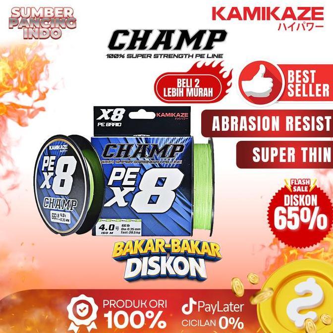 Pesca - Kamikaze Senar Pe Pancing Champ X8 150Mtr Flame Green White Collor Sic Technology X8 Braide 