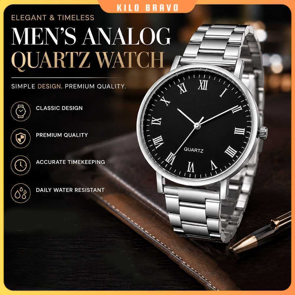 Jam Tangan Analog Pria Elegant Quartz Stainless Steel 38mm - 23100