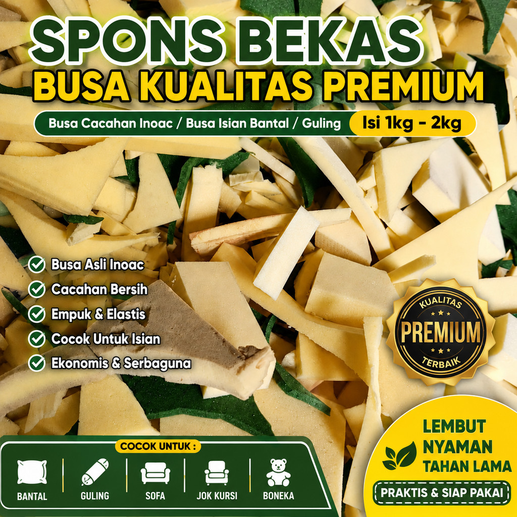 CACAHAN SPONS BEKAS Busa KUALITAS PREMIUM / busa cacahan inoac/busa isian bantal/guling isi 1kg - 2k