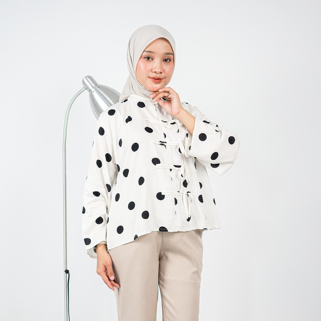 FAFA Cheongsam Kemeja Polka Blouse Lengan Panjang Atasan Wanita Top DANIA