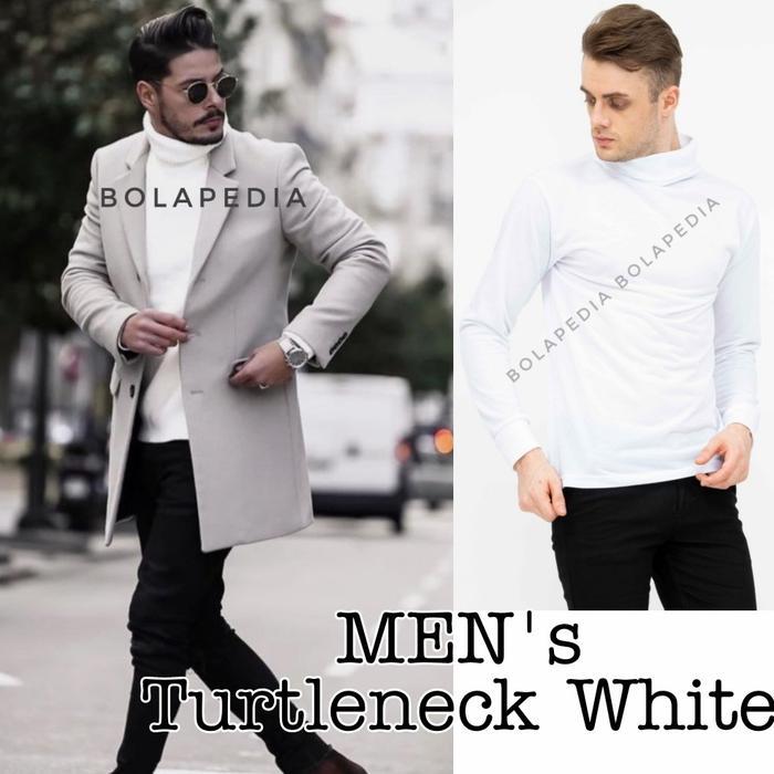 Kaos TURTLENECK PUTIH turtle neck pria baju distro kerah tinggi hoodie