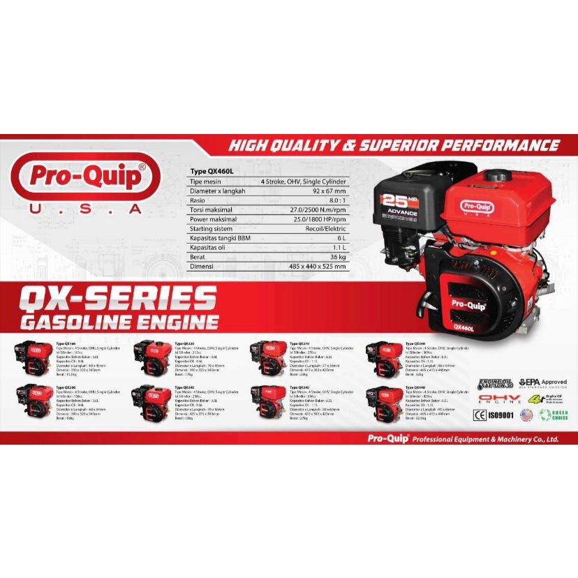 Mesin Penggerak Serbaguna Pro-Quip QX220 Advance Engine Gasoline 7.5 HP 212 CC QX 220 Proquip Pro Qu