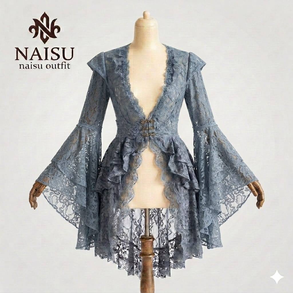 Naisu Kemeja panjang wanita brukat flare lengan gothic top lace uk xs-7xl NB786
