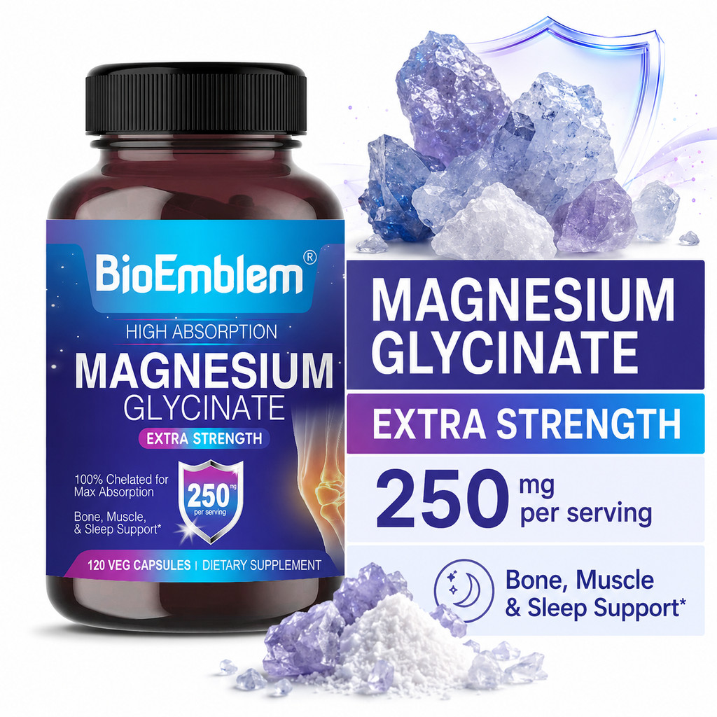 BioEmblem Magnesium Glycinate 120 Kapsul Suplemen Magnesium Premium Untuk Tubuh Lelah