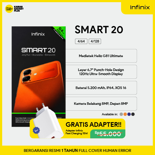 Infinix Smart 20 4/128GB | 4/64GB Helio G81 120Hz NFC 5200mAh Garansi Resmi