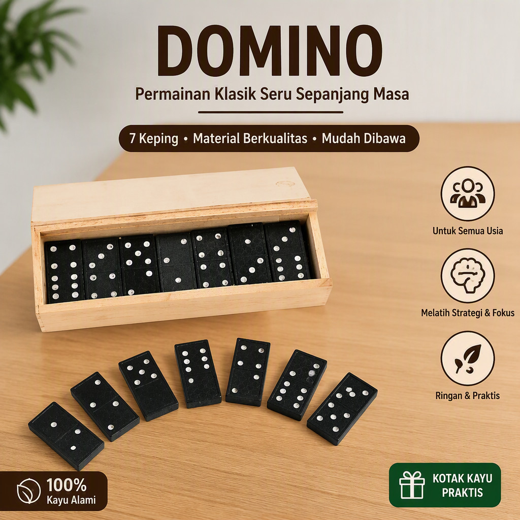 Mainan Kartu domino Kayu Gaple Wood Box Domino Game Board Awet isi 28