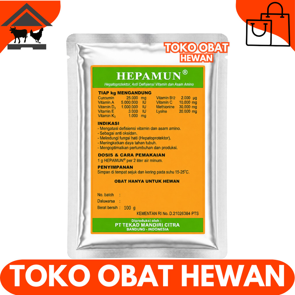 HEPAMUN 100 GRAM Hepatoprotektor Vitamin Asam Amino Curcuma Perbaiki Fungsi Hati Ternak Ayam Sapi