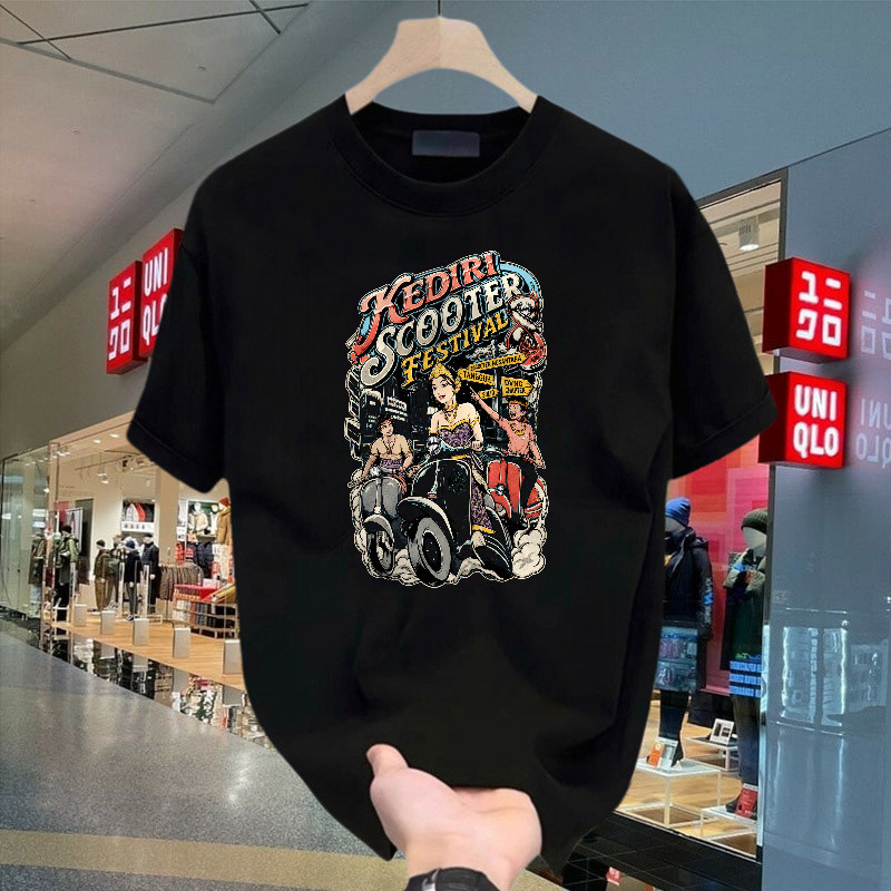 Kaos Fit T Shir Pria Wanita Kediri Scooter Festival Motif Vespa Nusantara Gaya Vintage Retro Warna B