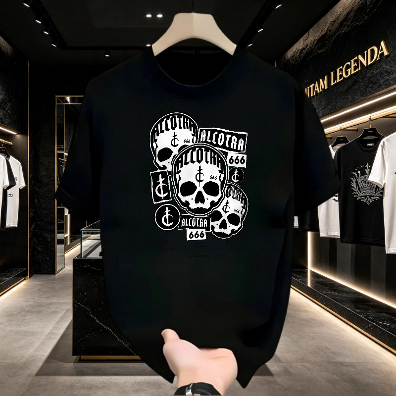 Kaos Distro Pria Kaos Lengan Pendek Motif Tengkorak Gothic Alcotra 666 Streetwear