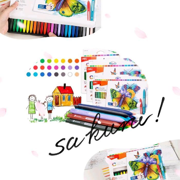 Big Sale DELI COLOR EMOTION PLASTIC CLEAN CRAYON TRIANGLE KRAYON BERSIH - 12 warna