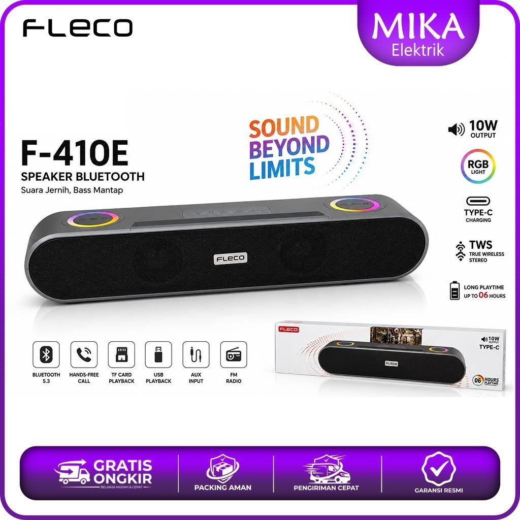 BISA COD Speaker Portable Fleco F-410E Soundbar / Speaker Bluetooth - Led