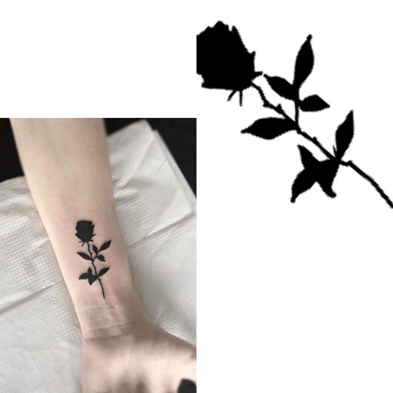 Tato Basic Tahan 5-7 Hari Tato Temporer Tato mawar hitam Tato bunga Tato kecil Tato minimalis Stiker