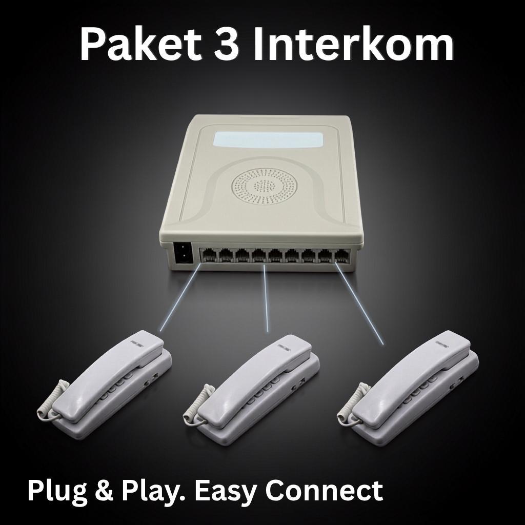 Interkom Kabel Paket 3 ruangan (pesawat) - Semua bisa saling komunikasi - Interkom Rumah / Kantor - 