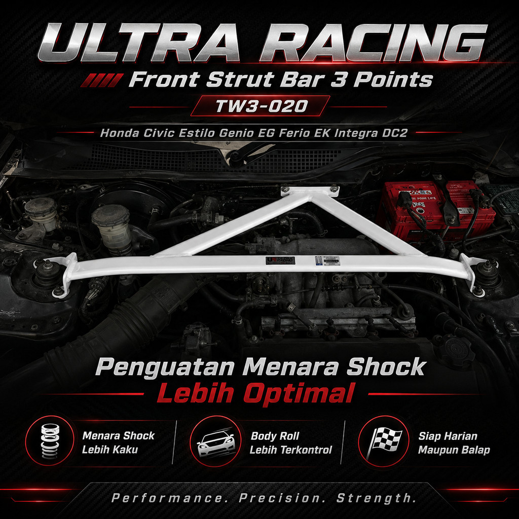 ULTRA RACING Front Strut Bar 3 Points TW3-020 Honda Civic Estilo Genio EG Ferio EK Integra DC2 Pengu