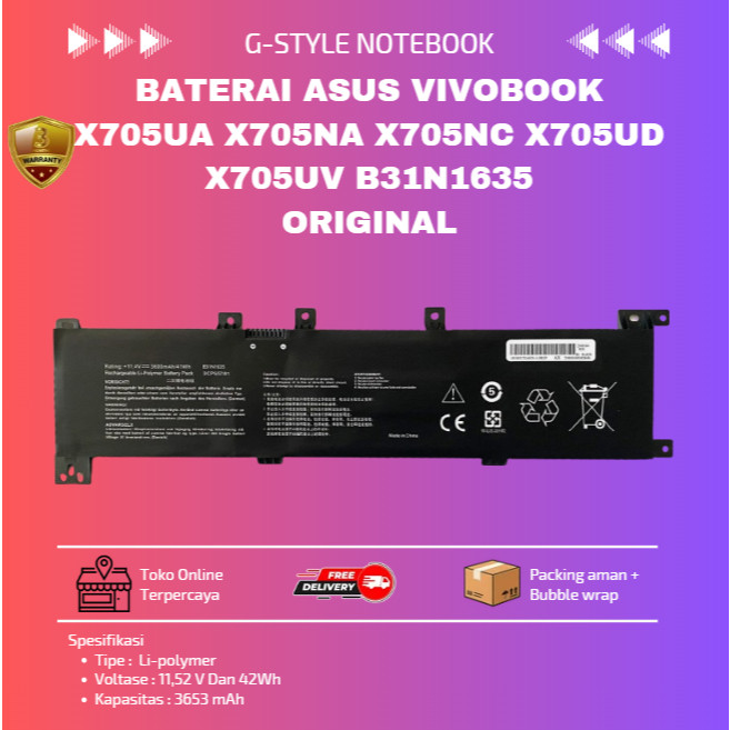 Baterai Laptop Asus Vivobook X705UA X705NA X705NC X705UD X705UV B31N1635 Original