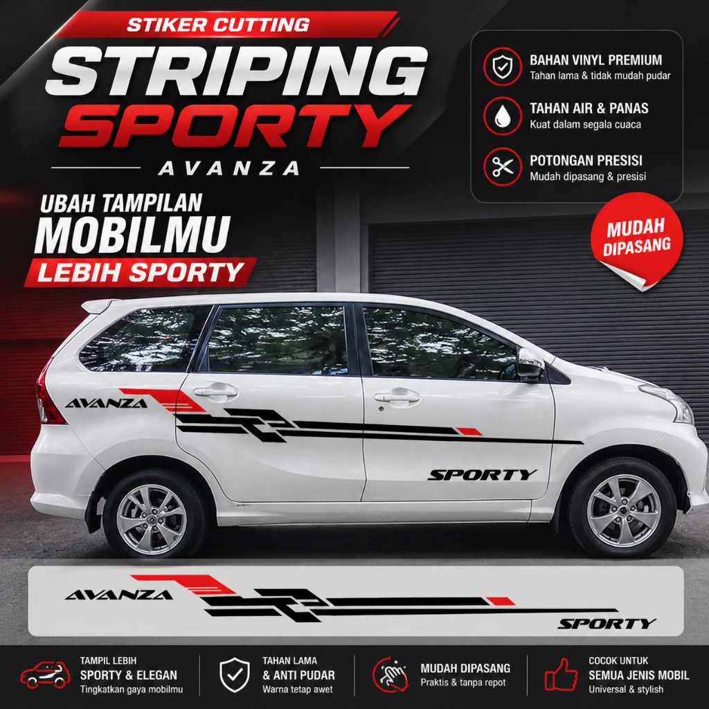 Stiker Mobil Avanza Xenia Sporty Cutting Sticker Body Samping Racing Decal Calya Sigra
