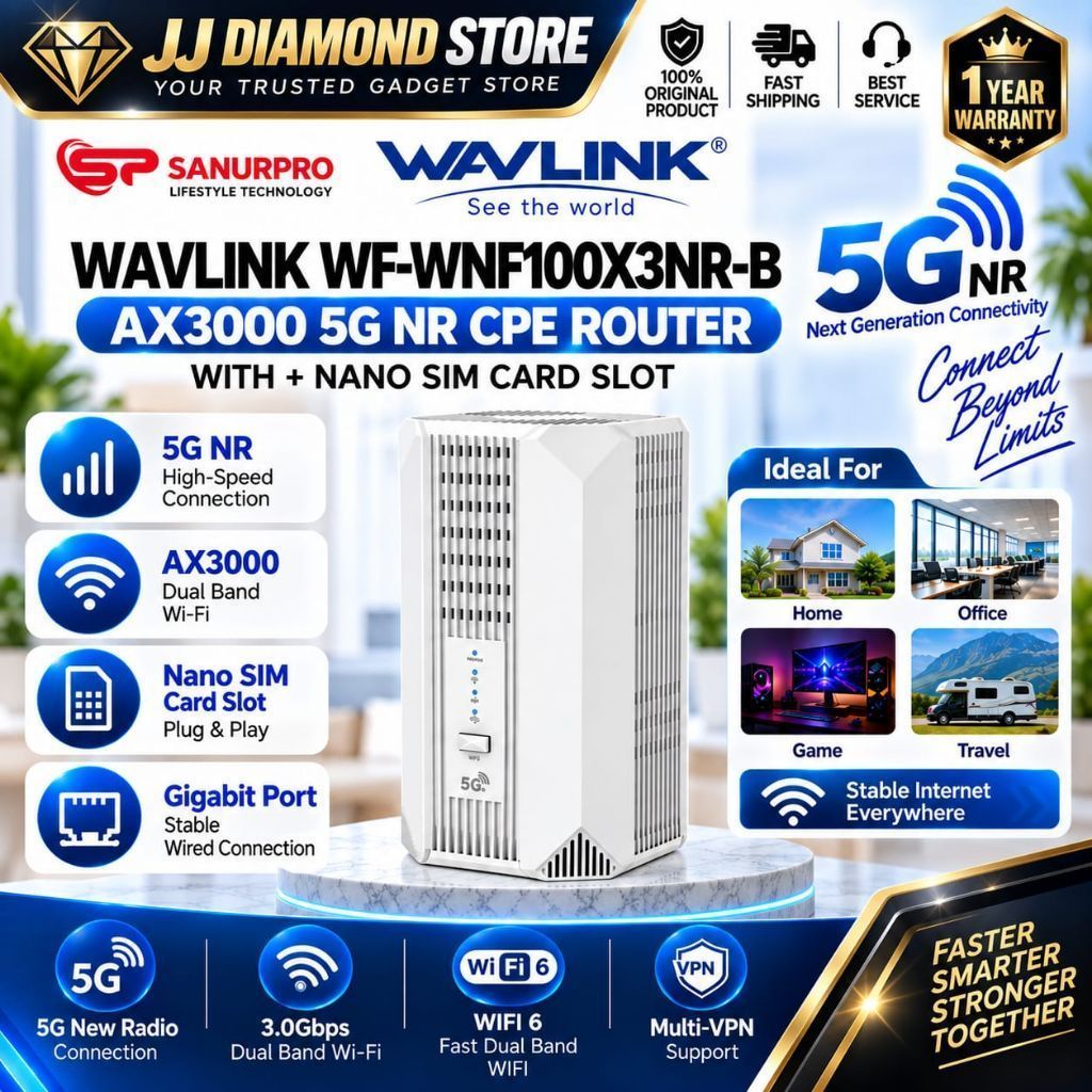 WAVLINK WF-WNF100XNR-B AX3000 5G NR CPE ROUTER WITH + NANO SIM CARD SLOT DILENGKAPI FITUR MULTI