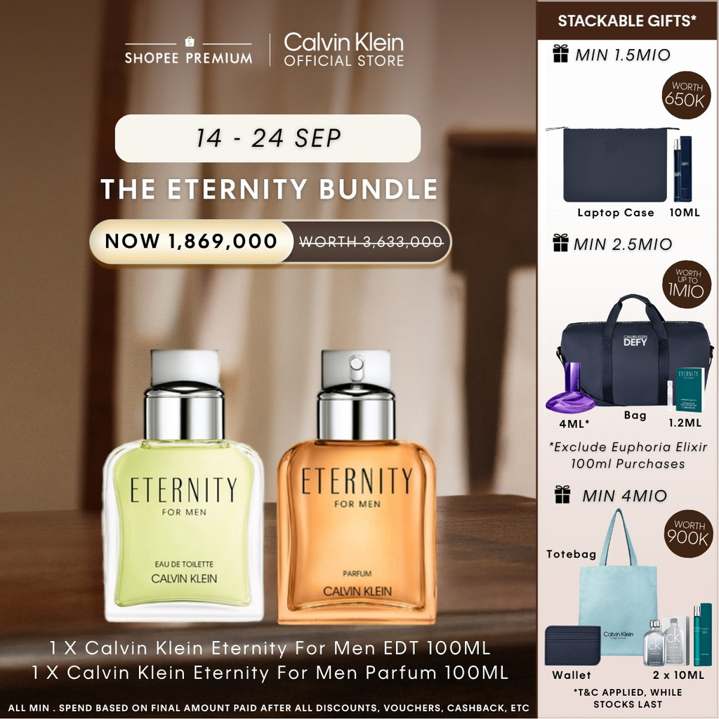 [EXCLUSIVE SET - SAVE UP 49%] Calvin Klein Buy CK Eternity for Men Parfum 100ml Get CK Eternity Men 