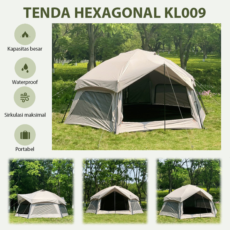 Tenda Camping Hexagonal 5 - 8 Orang Double Layer Otomatis Speed Open Anti UV | Tenda Camping Keluarg